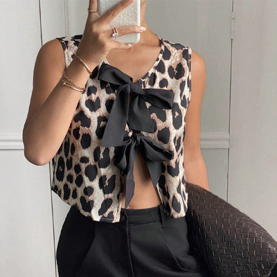 Leopard Print Vest with Bows