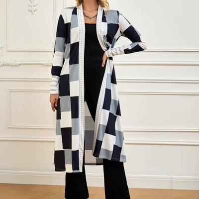 Women's Jacket Color Block Long Outer Sleeve Cardigan Casual Open Front Coat