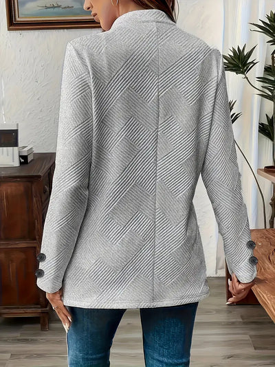 Elegant Plus Size Women'S Casual Knit Polyester Jacket With Double Button Detail And Decorative Pockets
