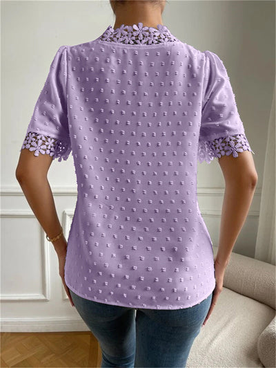Floral Lace Short Sleeve Shirt V-Neck Top