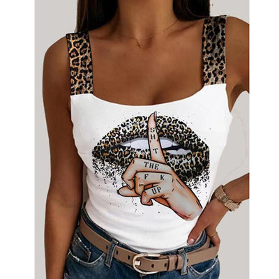 Women's Sexy Camisole Lip Printings Vest Top (up-to 3XL)