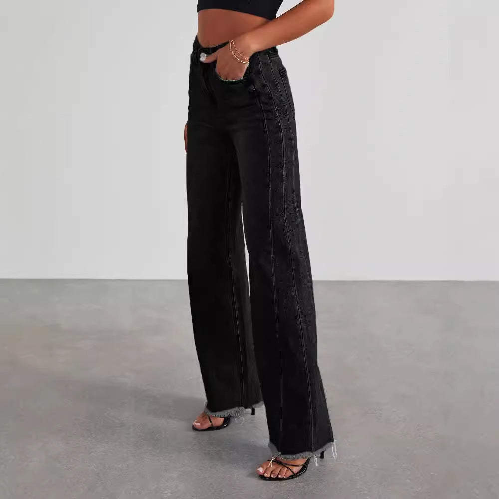 High-Waist Wide-Leg Jeans – Full-Size Back Pockets, Casual Straight Fit, All-Day Comfort