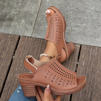 New Retro Open Toe Hollow Peep Toe Sandals