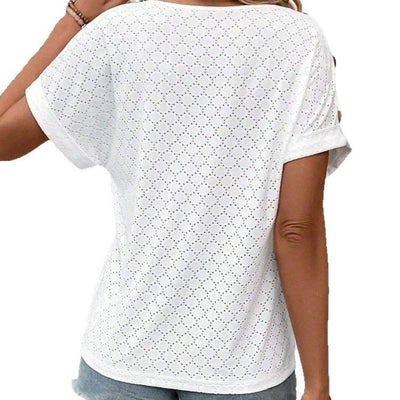 Button Solid Color Circle Loose Short Sleeve T-shirt