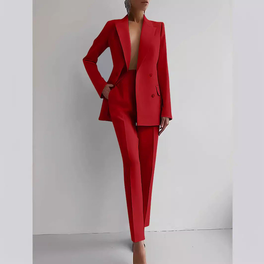 Casual Suits Fashion Long Sleeve Single-breasted Jacket Top And Slim Fit Trousers Business Suits