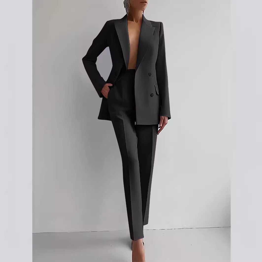 Casual Suits Fashion Long Sleeve Single-breasted Jacket Top And Slim Fit Trousers Business Suits