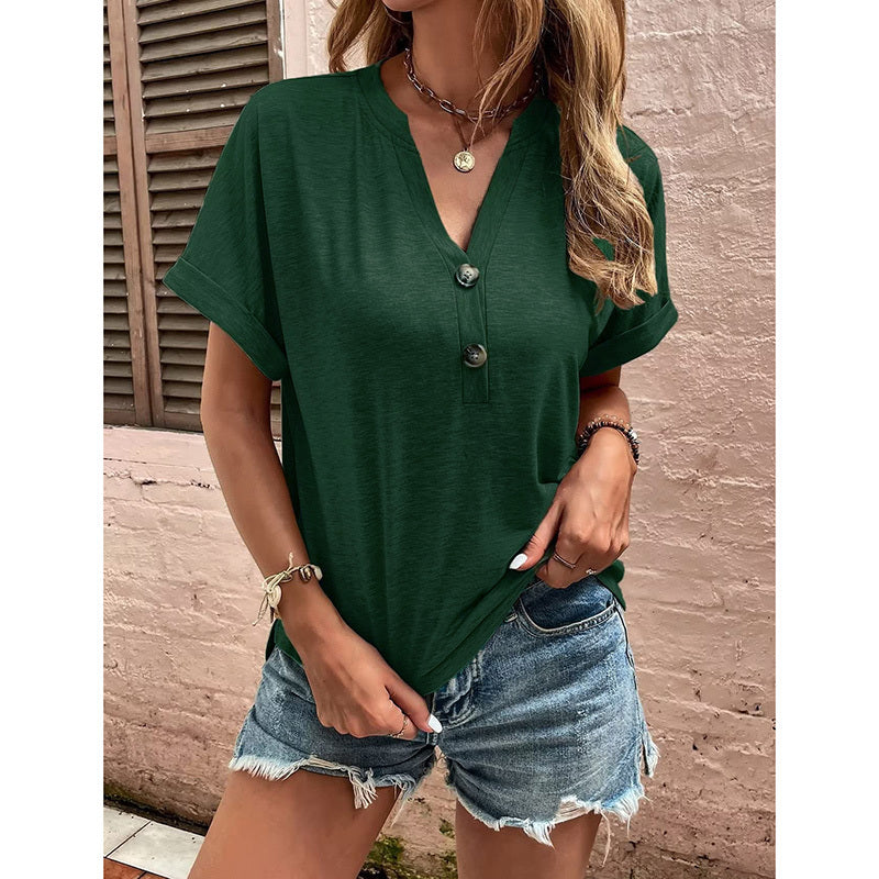Short Sleeve Button Down V Neck Business Casual
