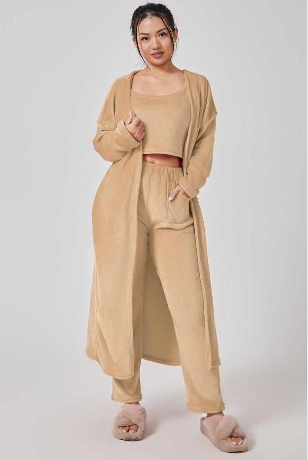✨ LuxeCozy™ 3-Piece Loungewear Set – Soft Knit Cardigan, Tank & Pants