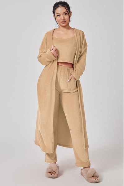 ✨ LuxeCozy™ 3-Piece Loungewear Set – Soft Knit Cardigan, Tank & Pants