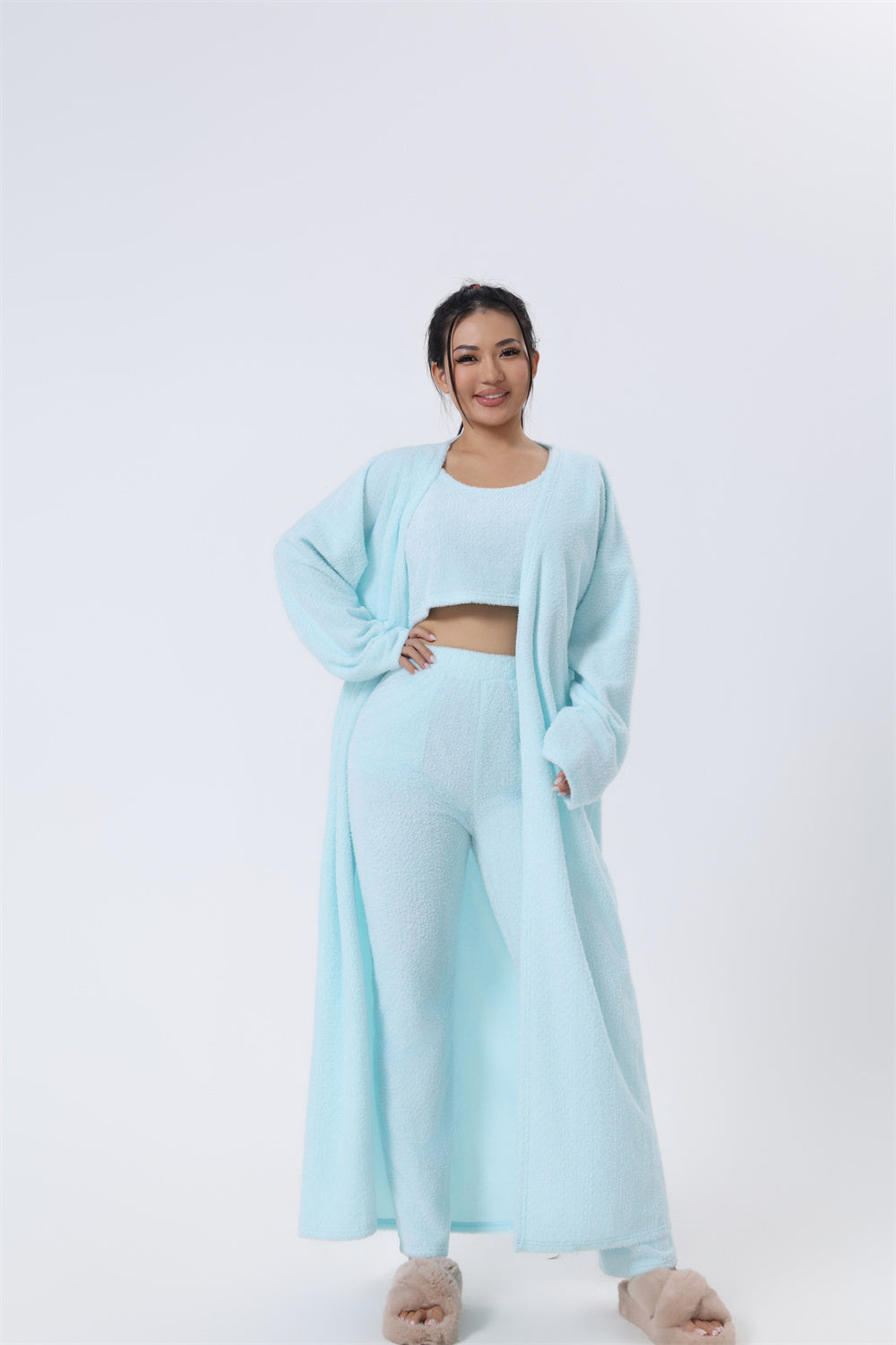 ✨ LuxeCozy™ 3-Piece Loungewear Set – Soft Knit Cardigan, Tank & Pants