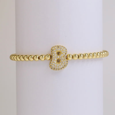 Fashion Jewelry 18K Balloon Bubble Zircon Letter Beaded Copper Bead Elastic String Bracelet
