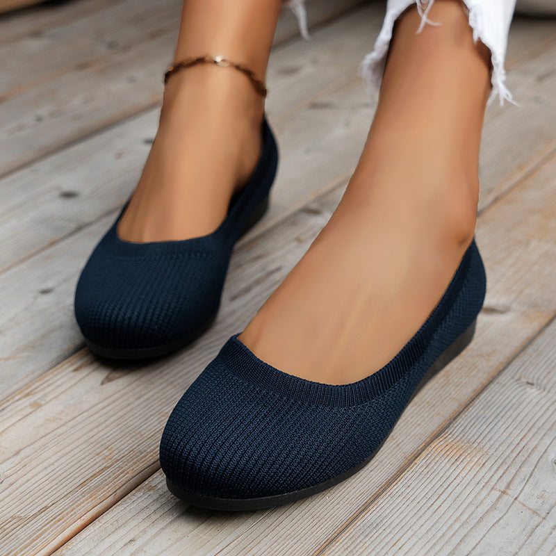 Round Toe Flats Shoes Casual Comfortable Soft Slip On Knit Mesh