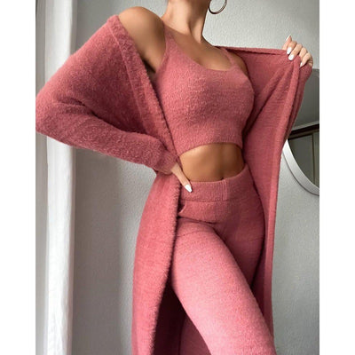 ✨ LuxeCozy™ 3-Piece Loungewear Set – Soft Knit Cardigan, Tank & Pants