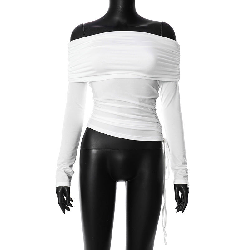 Solid Color Long Sleeve Off-shoulder Top
