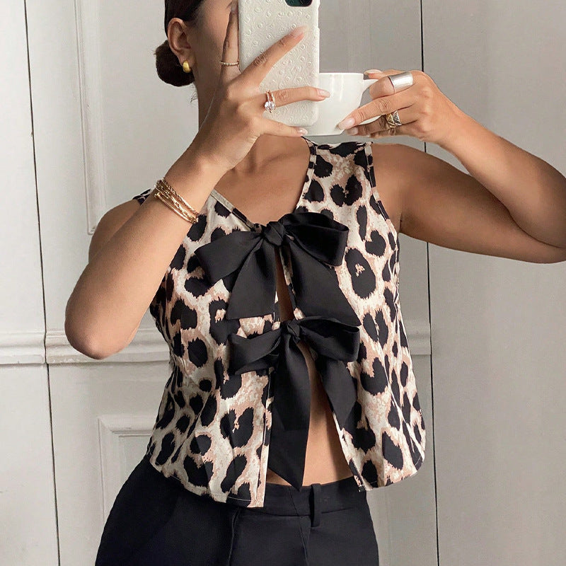 Leopard Print Vest with Bows