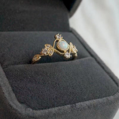 Inlaid Natural Opal Stone Ring Female Copper Plating Gold Ring