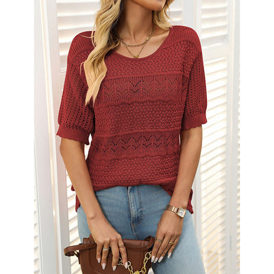 Crew Neck Crochet Knit Blouse T Shirts