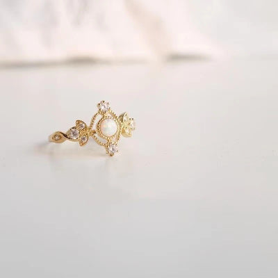 Inlaid Natural Opal Stone Ring Female Copper Plating Gold Ring
