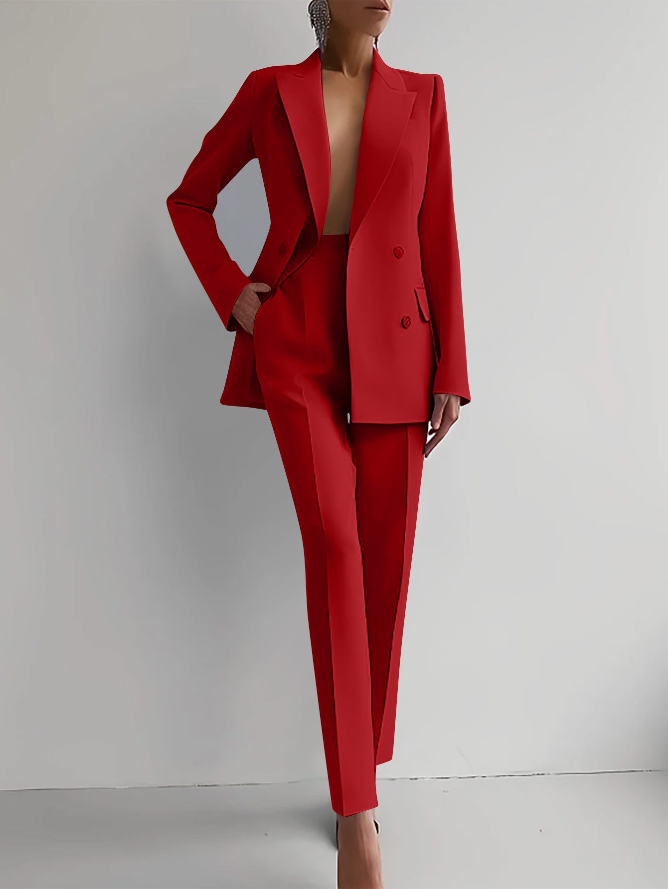 Casual Suits Fashion Long Sleeve Single-breasted Jacket Top And Slim Fit Trousers Business Suits