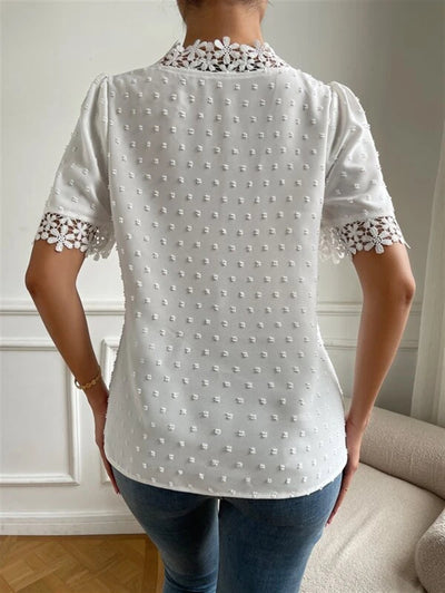 Floral Lace Short Sleeve Shirt V-Neck Top