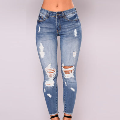 Distressed High-Stretch Skinny Jeans for Women – Slim Fit Ripped Denim