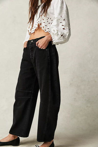 High Stretch Mid-Rise Barrel Jeans Fashion Wide Leg Shape Women Casual