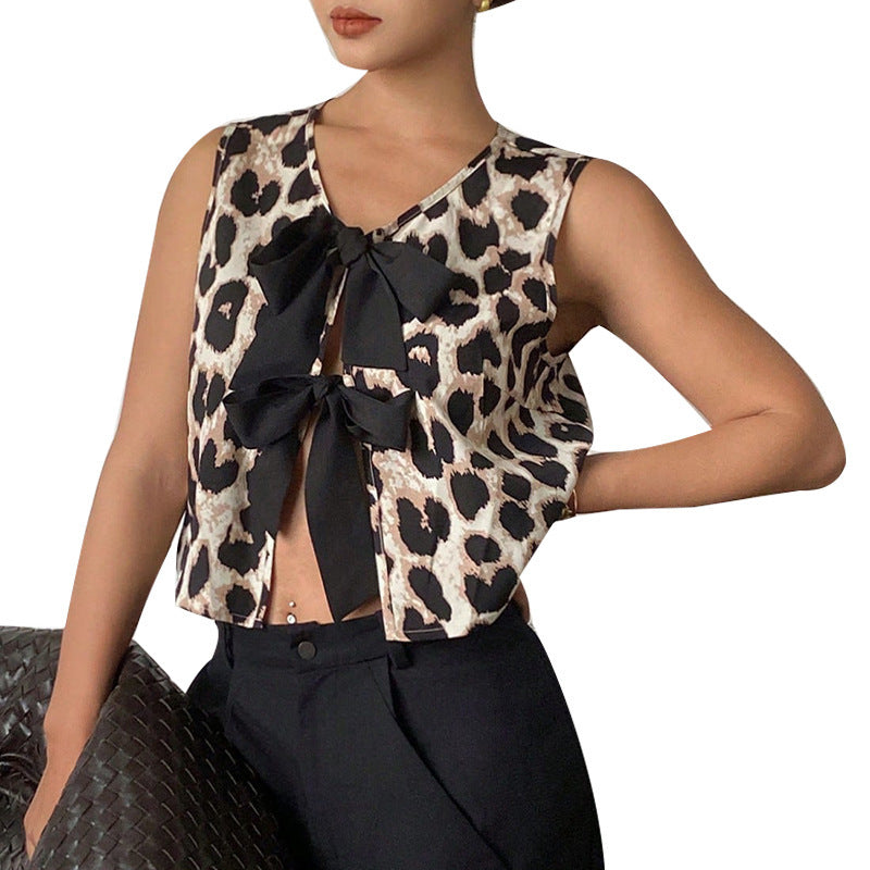 Leopard Print Vest with Bows