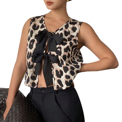 Leopard Print Vest with Bows