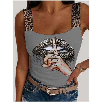 Women's Sexy Camisole Lip Printings Vest Top (up-to 3XL)