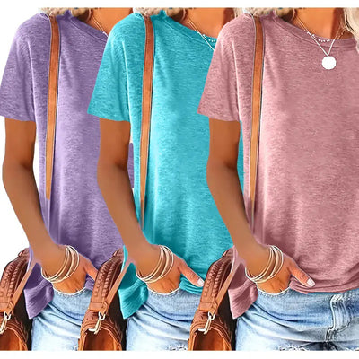 3 Pack Womens Tops Basic Summer Short Sleeve T Shirts Casual Loose Fit Tops