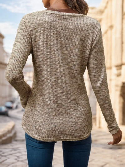 Button Detail V Neck T-Shirt