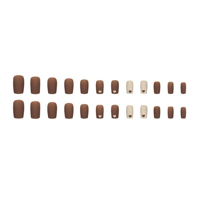 Warm Brown & Nude Love Nail Set – Medium Length | 24pcs