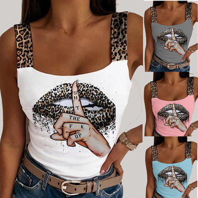 Women's Sexy Camisole Lip Printings Vest Top (up-to 3XL)