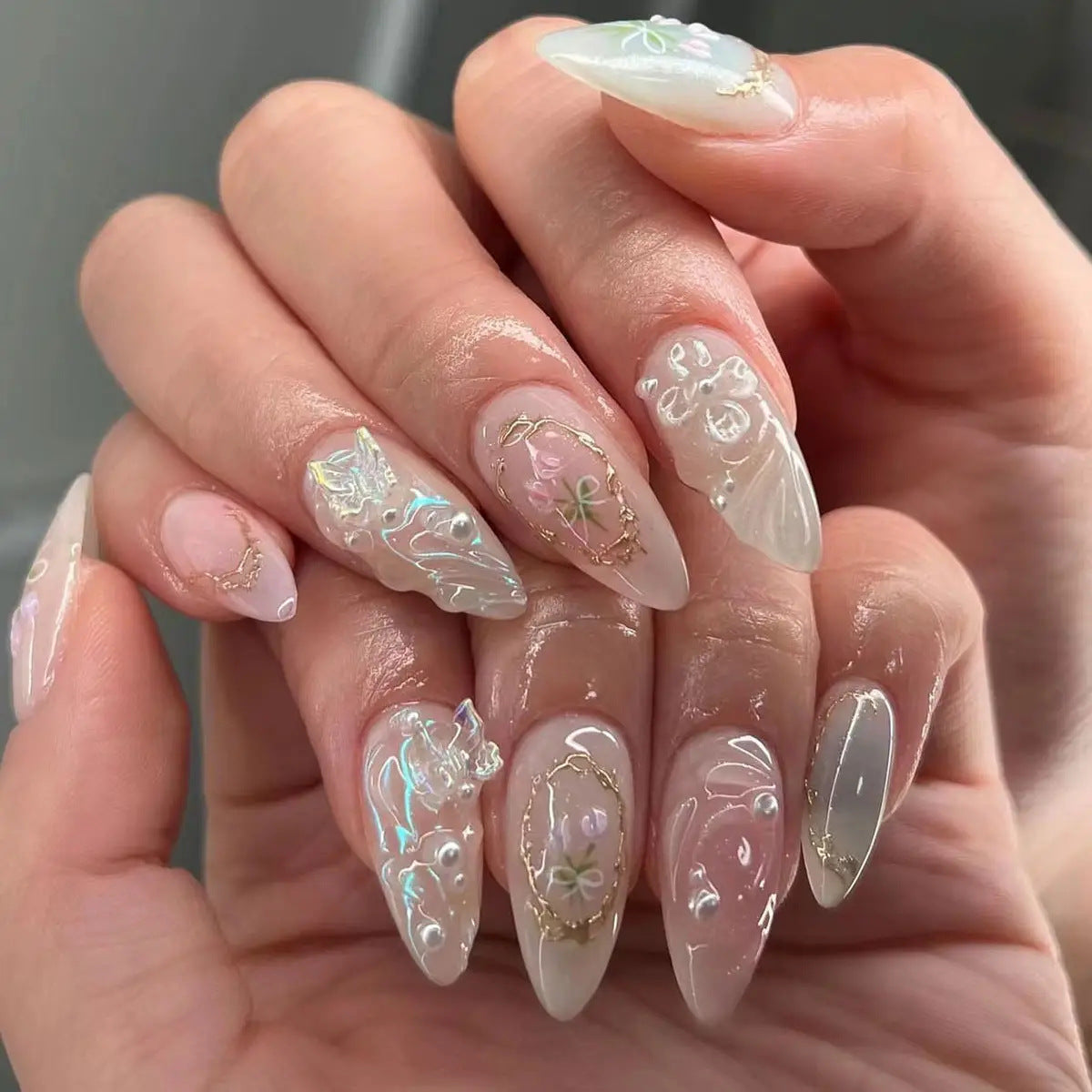 3D Three-dimensional Rhinestone Relief Fake Nails (30 styles) (x24)