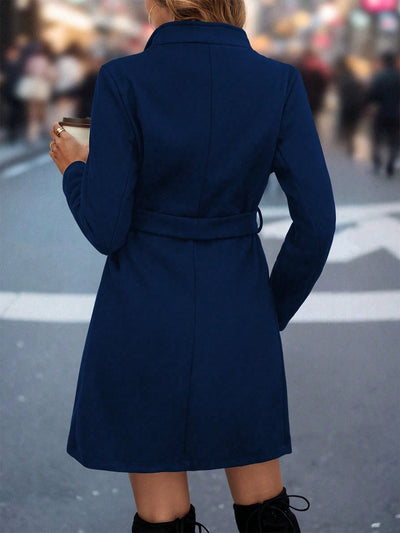 Ladies' Mid-length Solid Color Belt Coat, Casual Commuting, Long Sleeve Coat.