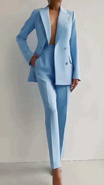 Casual Suits Fashion Long Sleeve Single-breasted Jacket Top And Slim Fit Trousers Business Suits