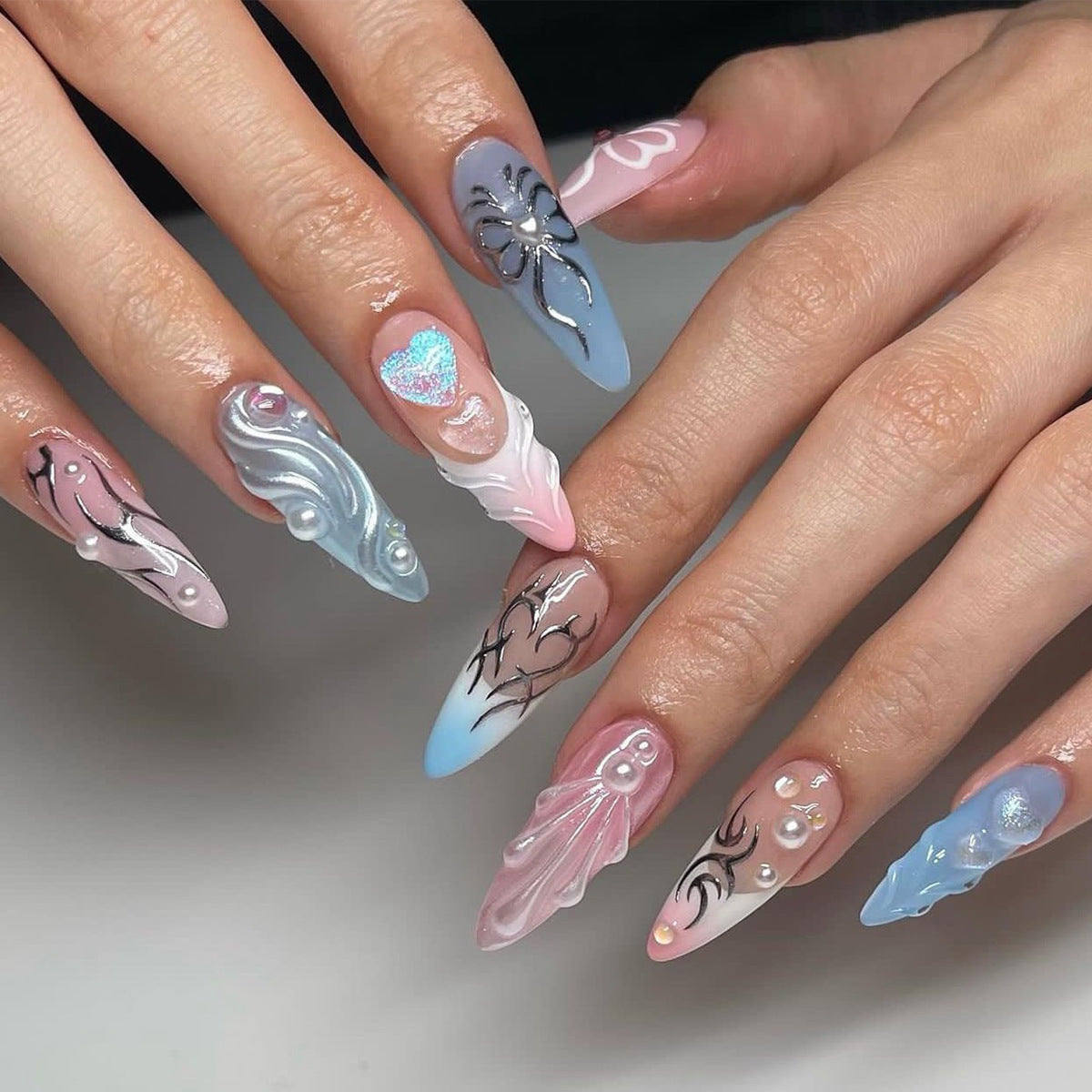 3D Three-dimensional Rhinestone Relief Fake Nails (30 styles) (x24)