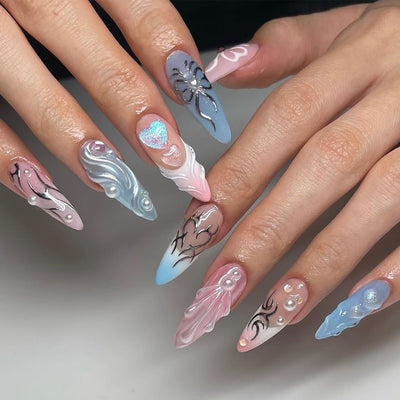 3D Three-dimensional Rhinestone Relief Fake Nails (30 styles) (x24)