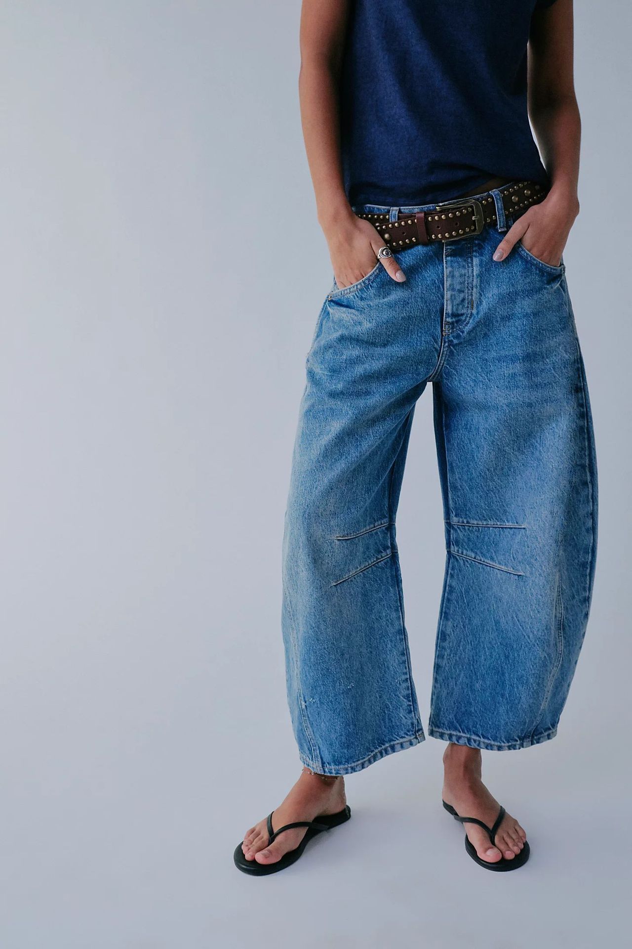 High Stretch Mid-Rise Barrel Jeans Fashion Wide Leg Shape Women Casual