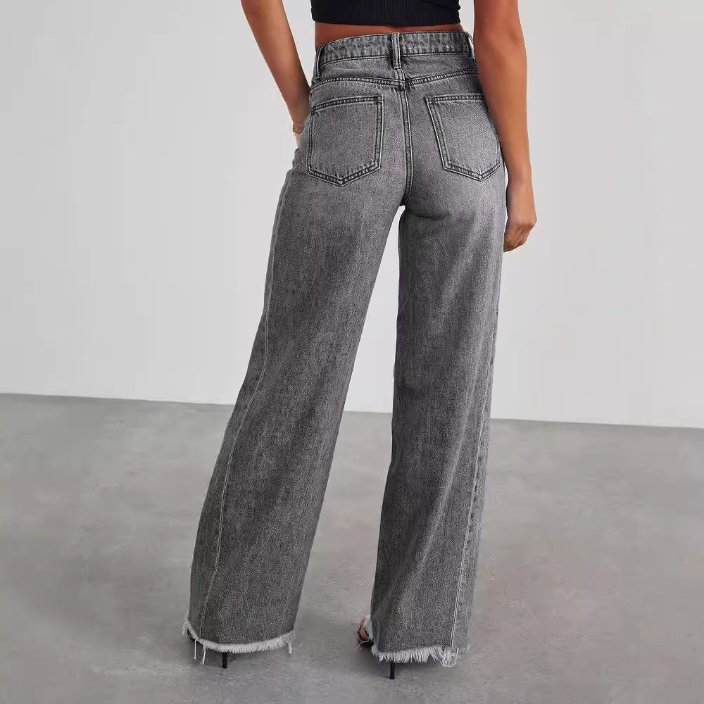 High-Waist Wide-Leg Jeans – Full-Size Back Pockets, Casual Straight Fit, All-Day Comfort