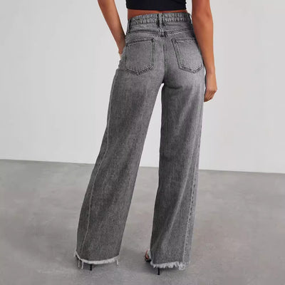 High-Waist Wide-Leg Jeans – Full-Size Back Pockets, Casual Straight Fit, All-Day Comfort