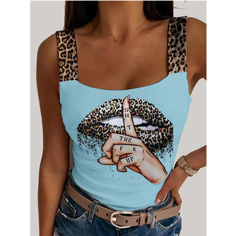 Women's Sexy Camisole Lip Printings Vest Top (up-to 3XL)