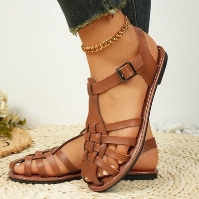Vintage Weave Closed Toe Sandals Women's Seaside Vacation Soft Bottom Brown Roman